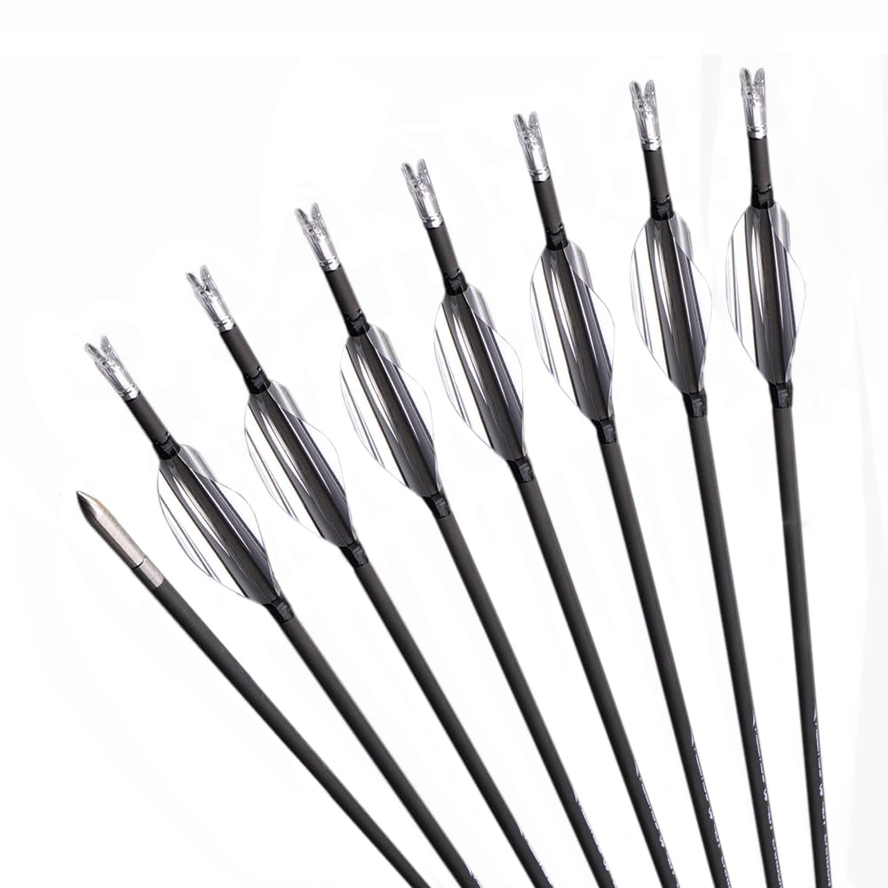 12 Pezzi Frecce con Piume a Spirale, Lunghezza Dell'asta 31 Pollici, ID 3,2 mm, Spine 350 (Silver 31inch)
