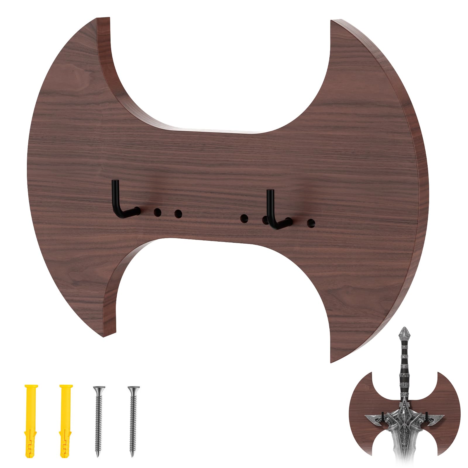 Go2trymo Solid Wood Sword Wall Mount – Adjustable Vertical Display Rack for Medieval Swords, Axes, Daggers, Bows, and Anime Props