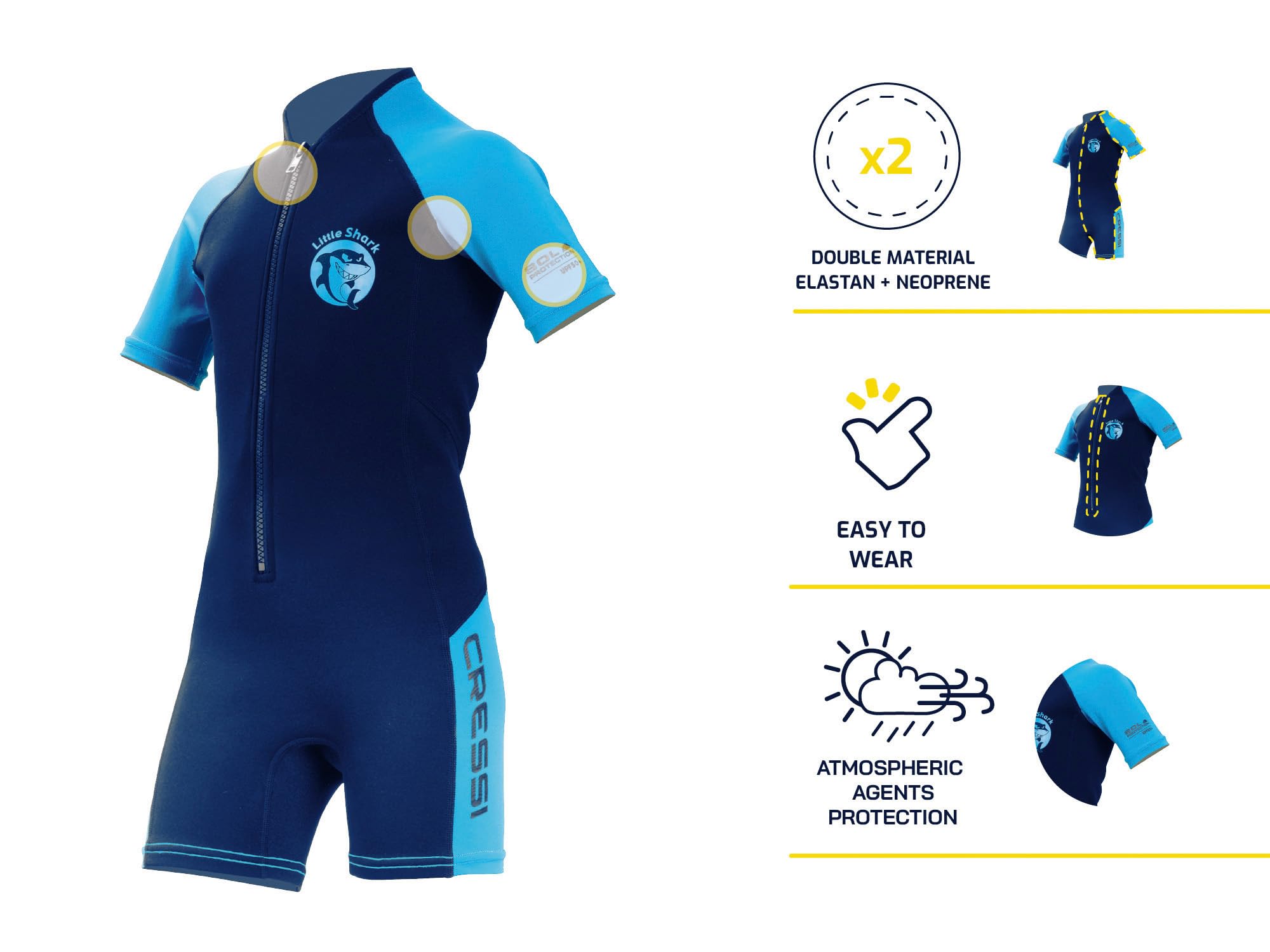 Cressi Little Shark Shorty Wetsuit Dark Blue/Light Blue 11/12 Age