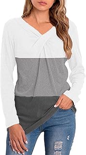 Maglia a maniche lunghe da donna, scollo a V, camicia morbida, patchwork, per ragazze, casual, alla moda