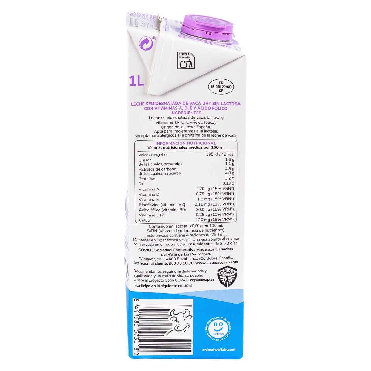 Leche Semidesnatada Sin Lactosa Covap Brick 1 Litro