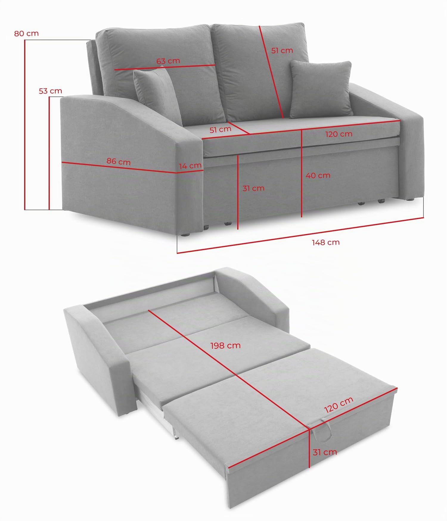 Sofini Sofa Hewlet mit Schlaffunktion! Best Schlafsofa! 2- Sitzer Sofa! Polstermöbel mit stauraum. Schlafsofa mit schlaffunktion und Bettkasten. Kleines Sofa! (MIKRO 15)