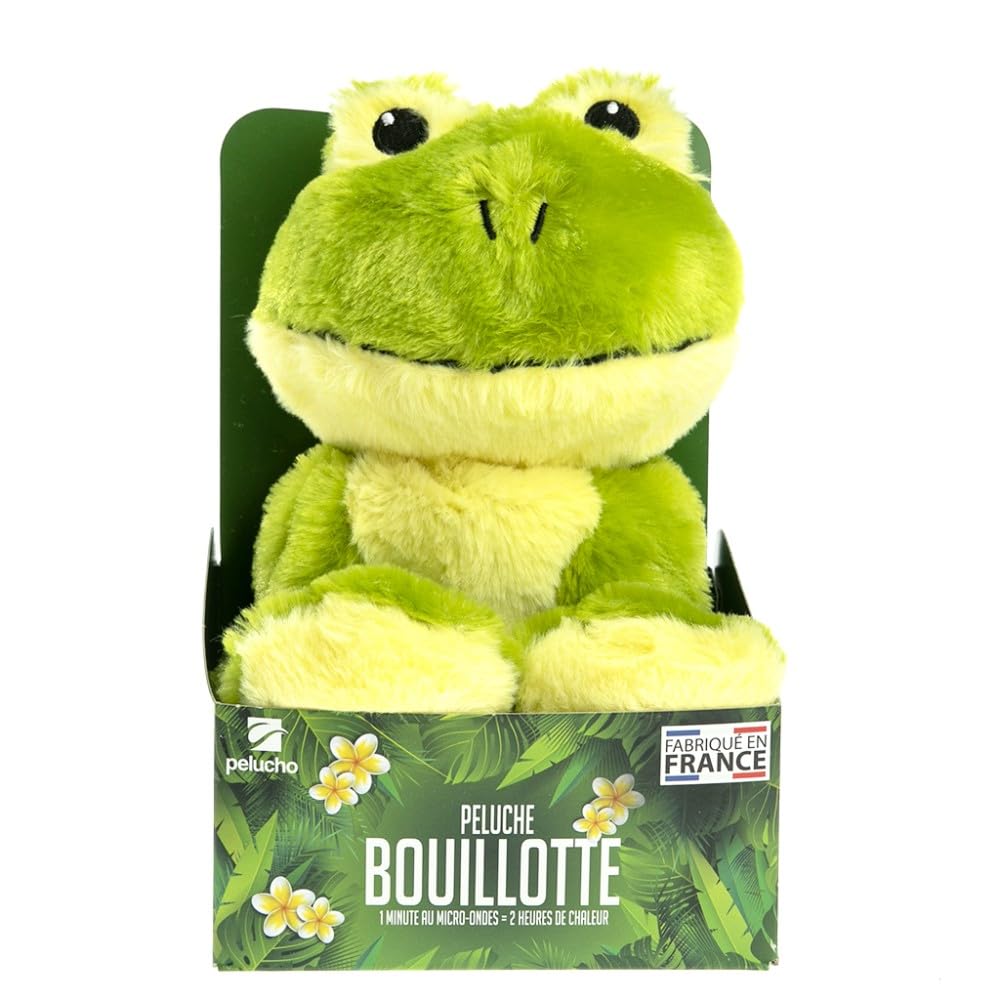 Pelucho - Bouillotte Peluche Grenouille - Bien-Être, Chaleur et Douceur - Micro-Ondable - Grains de Blé et Fleurs de Lavande - Fabriquée en France