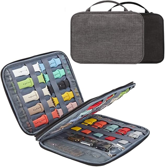 Amazon Brand - Eono 35 Watch Bands Storage Bag, Expandable Watch Band Organizer Travel Watch Straps Carrying Case Pouch Compatible for iWatch Women Men Watch Bands and Accessories (XL, Grey)