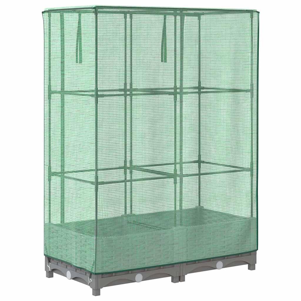 Arriate Elevado con Cubierta de Invernadero y Armazón de Hierro, Diseño de Ratán para Plantas, Verduras y Hierbas, Incluye Cremalleras de Ventilación y Cuerdas de Sujeción
