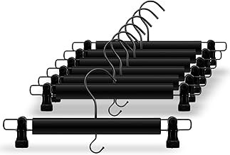 بيرفيكاسا شماعات خشبية سوداء للبناطيل والتنانير - عبوة من 10 قطع، خطاف مطلي عالي الجودة لتقليل الضوضاء، مشابك متينة ثنائية الاتجاه، تنظيم الخزانة، غير قابلة للانزلاق وموفرة للمساحة