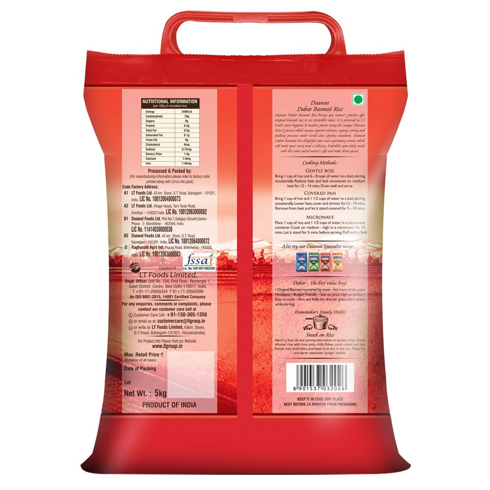 Daawat Dubar, Full Grain, Aged, Aromatic Basmati Rice(Old), 5 Kg - Image 3 thumbnail