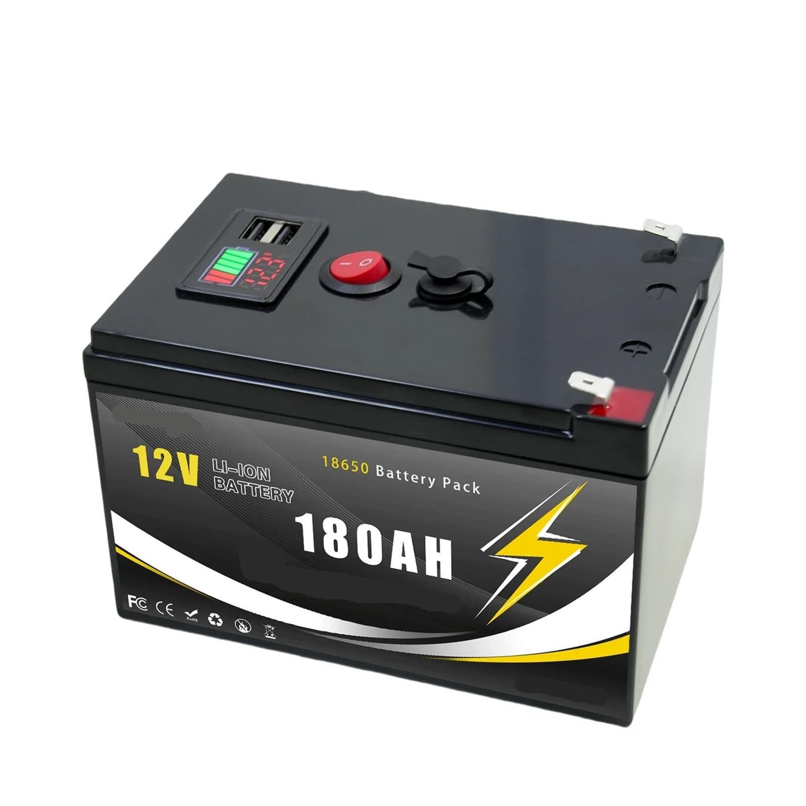 Batteria a ciclo profondo Batteria al litio 12V 200Ah LiFePO4 4000+ cicli profondi BMS incorporato,(12v 180Ah)