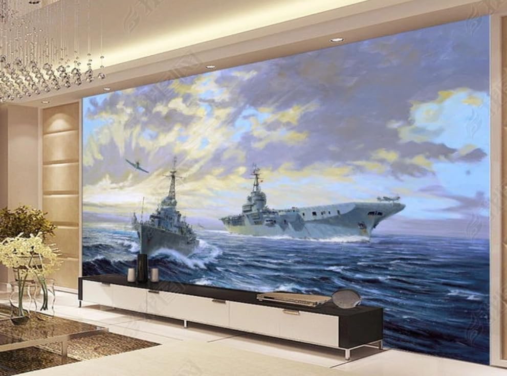 Papier peint intissé porte-avions géant 450x315cm pour salon
