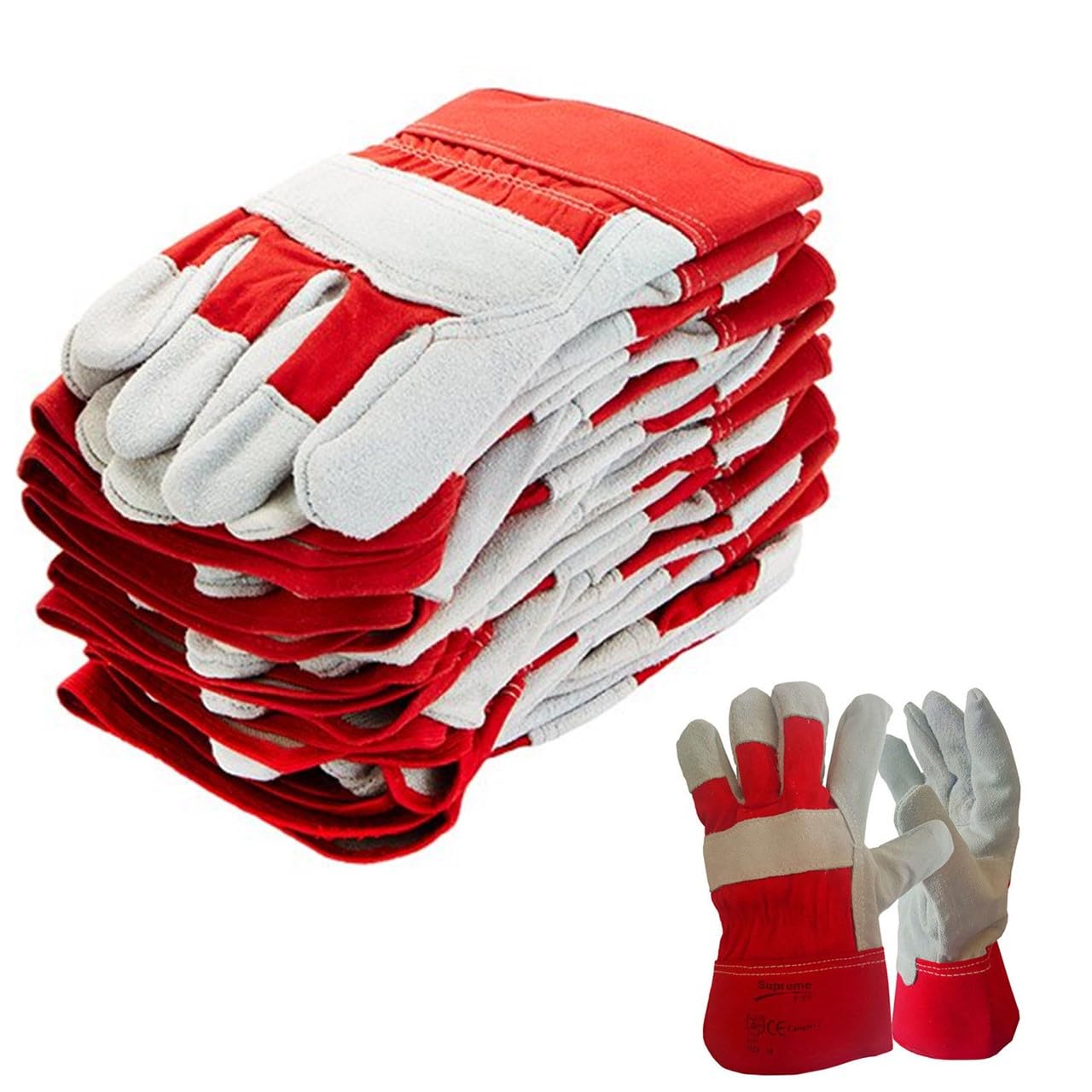SupremeTTF 10 PAIRS Red/Yellow Rigger Work Gloves Canadian Leather Heavy Duty Safety Gauntlets Size XL / 10 (Red)