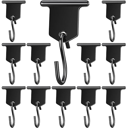 Rv Awning Hooks for Lights Camping Awning Accessory Hangers S Shaped Hooks Set Rv Party Light Hangers for Christmas Party Camping Tent Indoor and Outdoor Supplies (Black,12 Pairs)