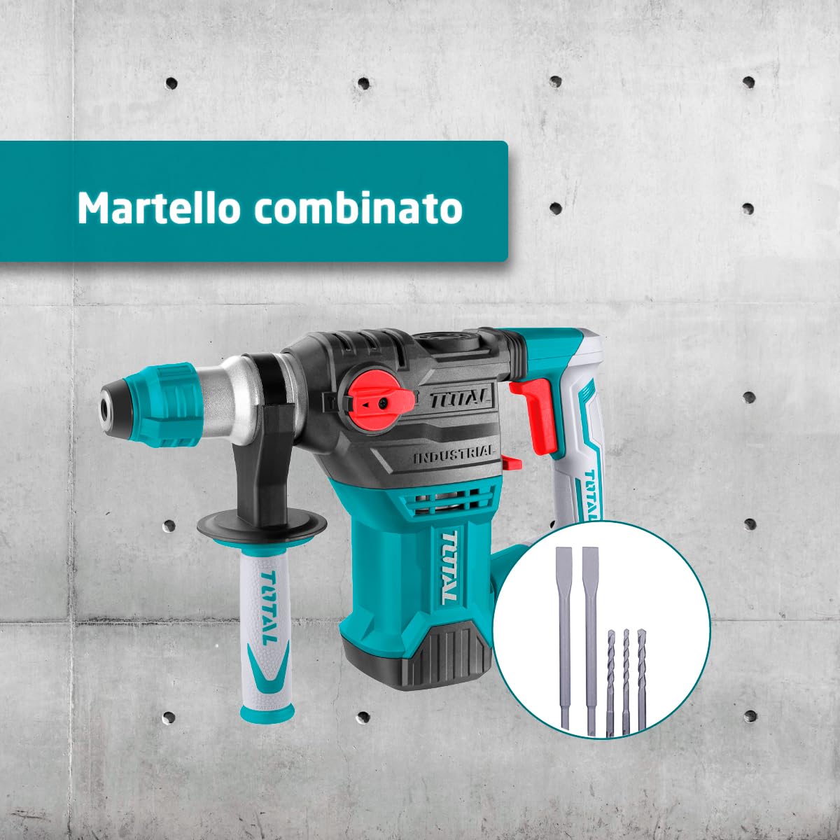 MARTELLO PERFORATORE DEMOLITORE SDS PLUS 4 IN 1 CON ACCESSORI 1500W