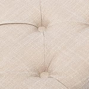 Chairus square foot stool with button tufted seat small fabric upholstered short ottoman footrest stool bench padded french accent foot rest decor with rustic wood legs for living room beige  urban country home decor