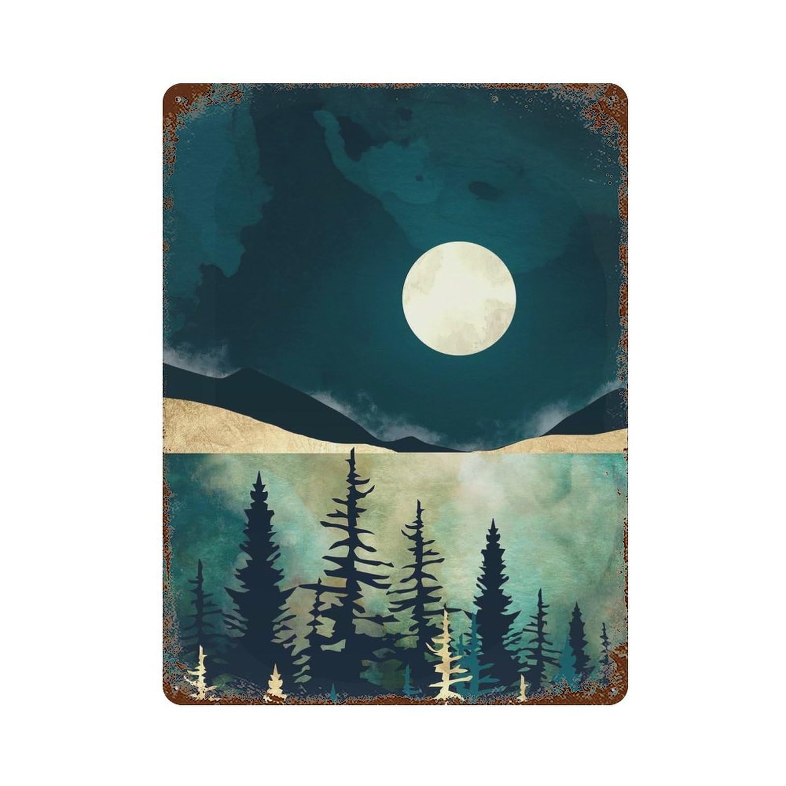 Forest Moon Decorative Tin Sign 15.7"x11.8", Vintage Wall Decor for Garage, Pub Or Kitchen