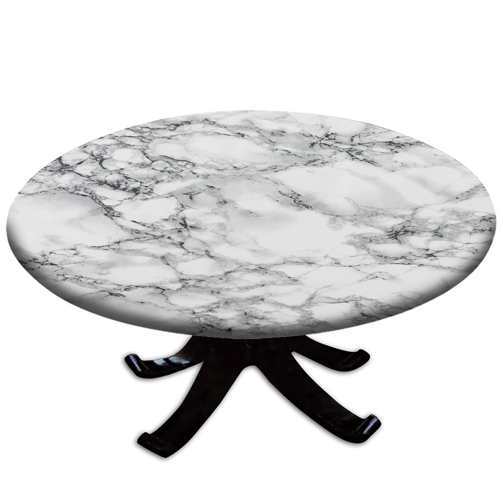 igoga sports Fitted Tablecloth Round with Elastic, Spring Edge Table Cover Pad for Outdoor Picnic Party or Indoor Kitchen Patio Dining Table Decor Fits Tables Up to 36''-40'' Diameter, Marble B