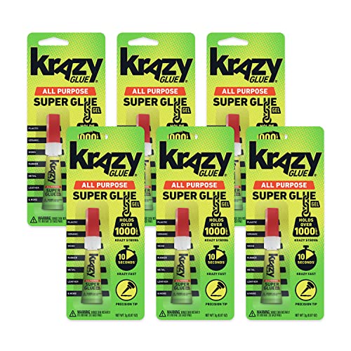 Krazy Glue All Purpose Super Glue Gel with Precision Tip 2g Tube 6 Ct Fast Drying No-Run Gel Formula for Household Repairs School Office Crafts & DIYs Bonds Plastic Wood Metal Ceramic & More