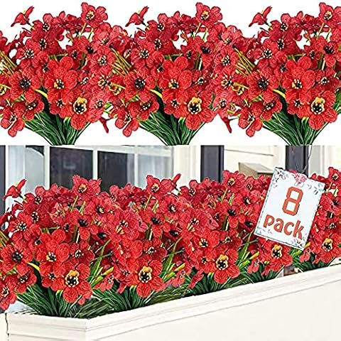 Sunyou Artificial Flowers Outdoor UV Resistant Plastic Plant Silk Flower, Faux Fake Flower Greenery Shrub Plant Indoor Outdoor Hanging Planter Home Garden Porch Window Box Decor(Deep Red,8) Cover