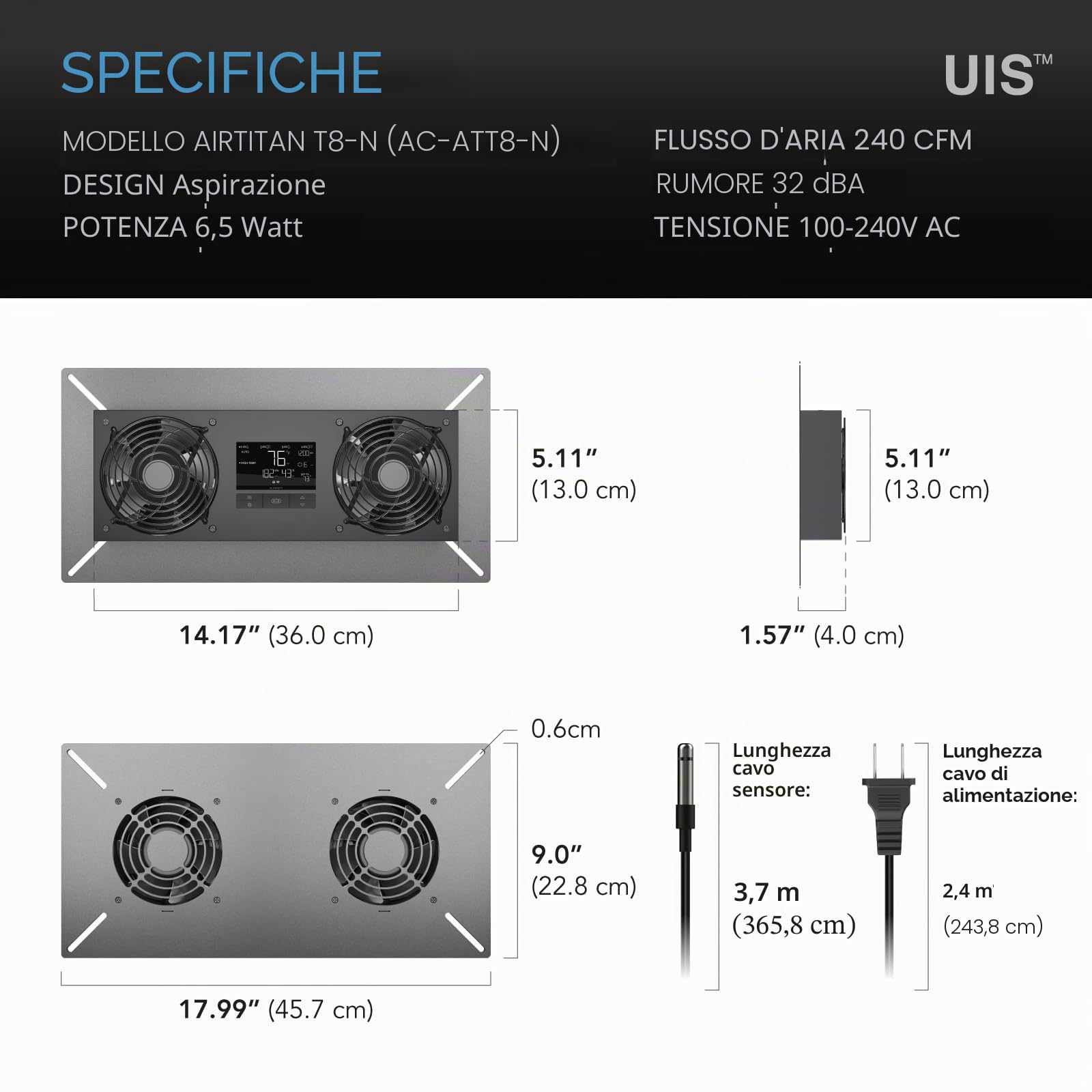 AC Infinity AIRTITAN T8-N, Ventilatore per Intercapedini e Cantine, Regolatore di Temperatura e Umidità Compatibile con App WiFi, Classe di Protezione IP-55, Aspirazione