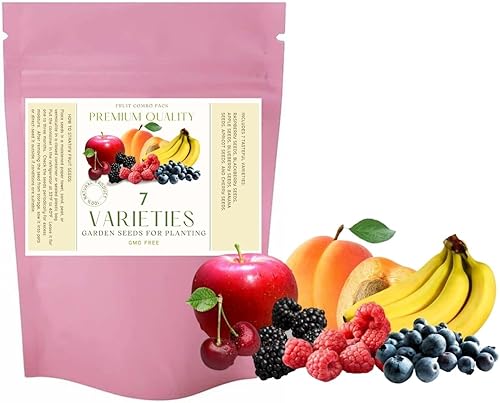 Paquete combinado de frutas de 7 varites frambuesa, manzana, albaricoque, plátano, arándano, mora 440+ semillas