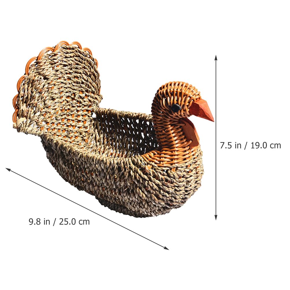 Hemoton Straw Turkey Basket Woven Fruit Basket Turkey Shape Woven Bread Basket Eggs Veggies Basket Wicker Bowls Fruit Serving Display Bowl Desk Tray for Thanksgiving Countertop