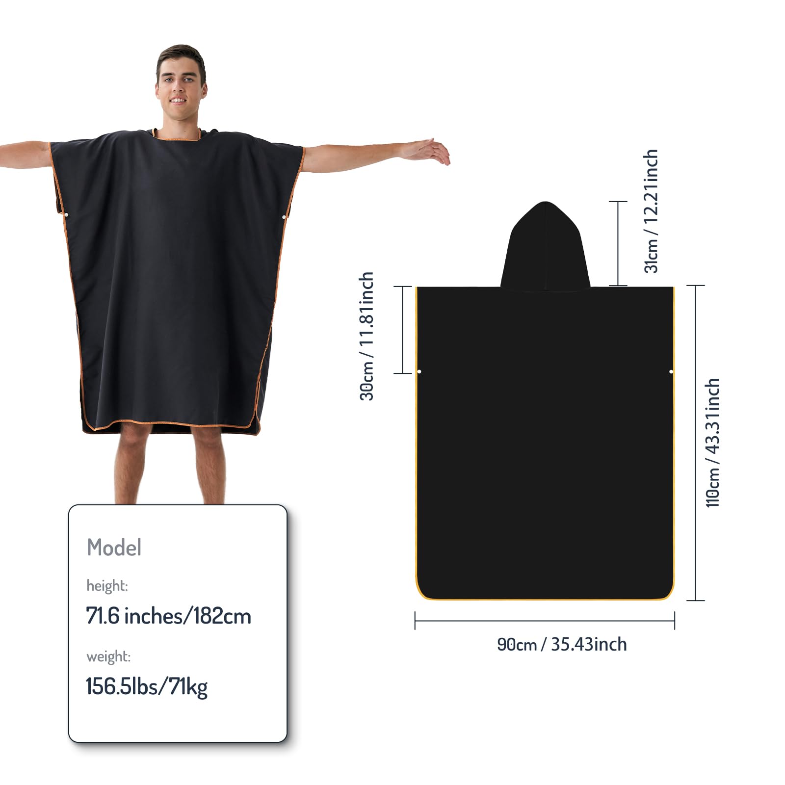 jooeer Badjas Surf Poncho Handdoek voor Volwassenen Microvezel Strandlaken met Capuchon voor Vrouwen Mannen Zwembad Camping Reizen Baden, Sneldrogend, Lichtgewicht, Blauw