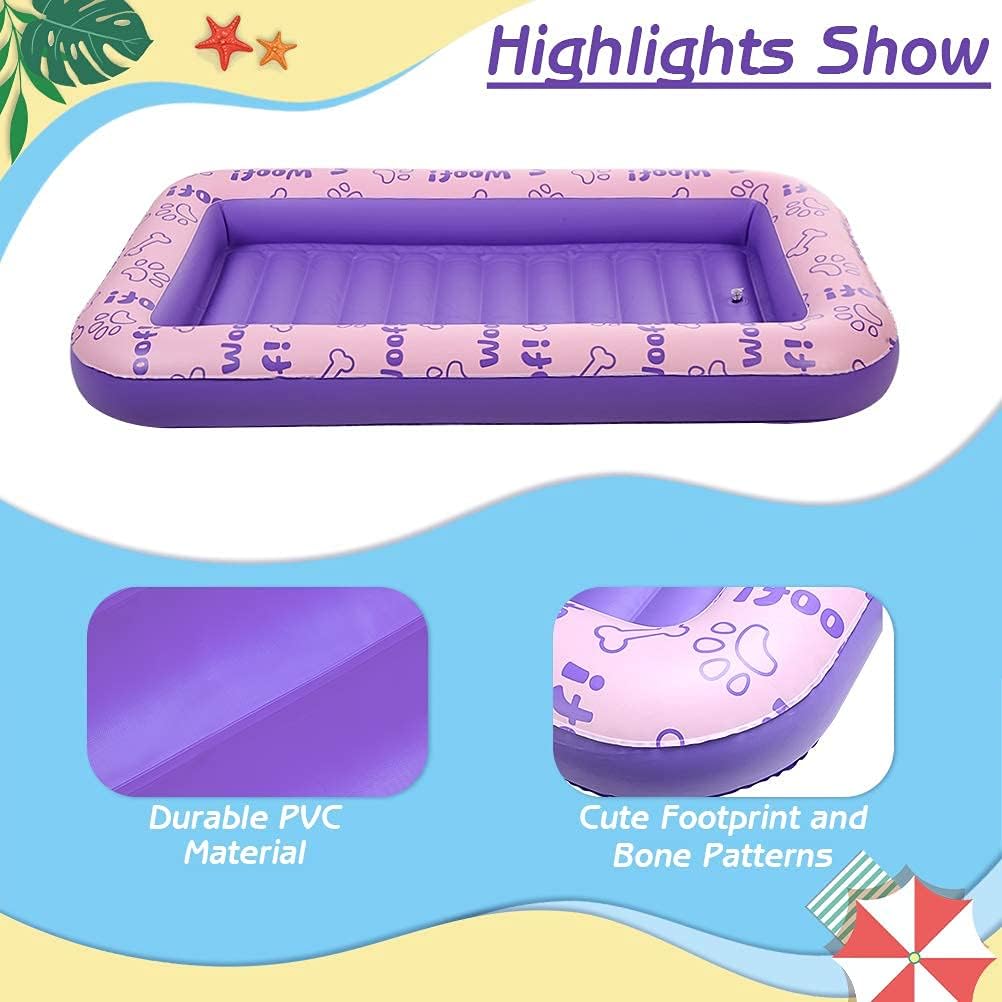 BINGPET Inflatable Dog Floating Raft for Summer Pool, Durable and Foldable Pet Pool Rafts & Inflatable Ride-ons, with Cute Footprint and Bone Patterns, Hold Up to 100 pounds
