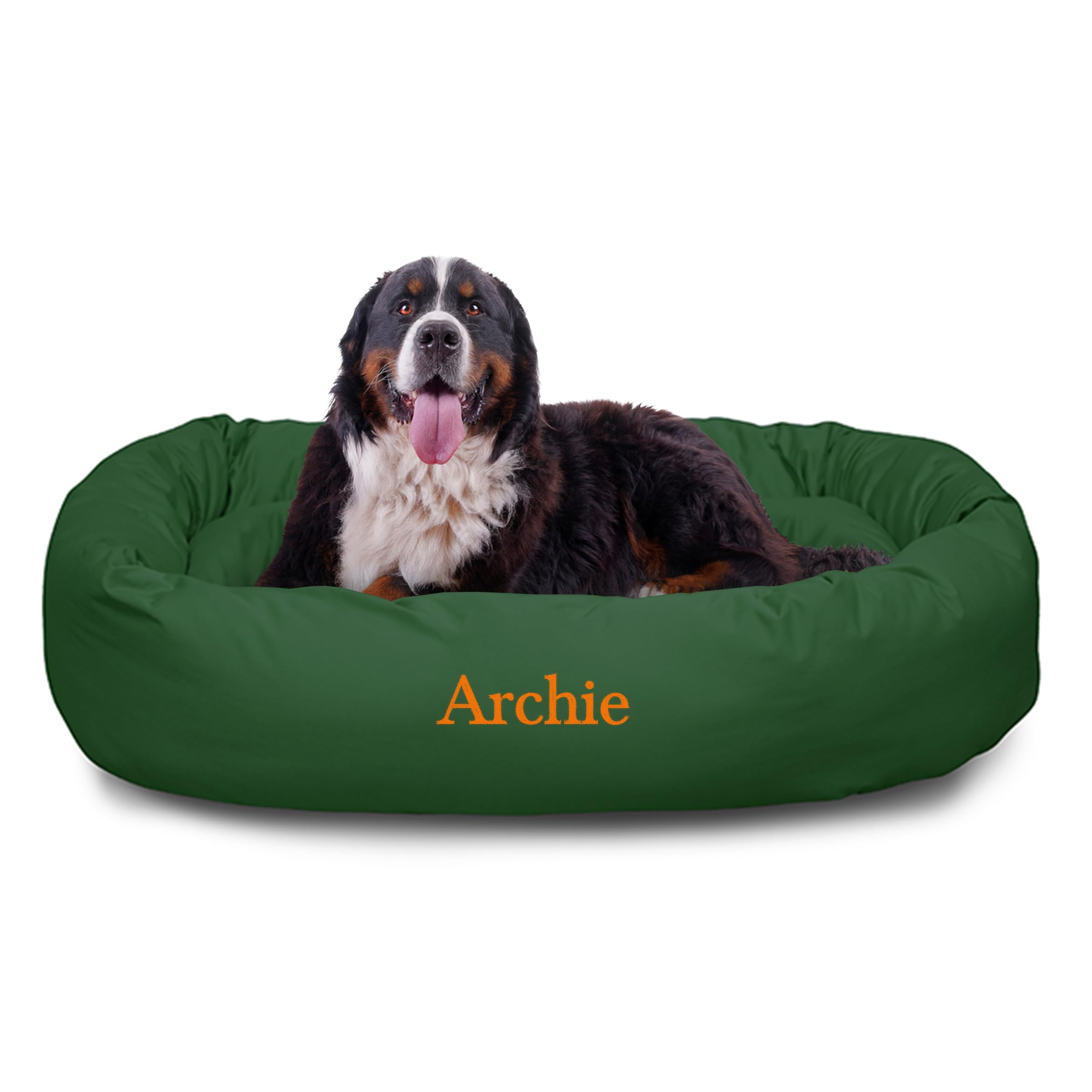 Majestic Pet Personalized 52 Inch Bagel Calming Dog Bed Washable – Cozy Soft Round Dog Bed with Spine Support for Dogs to Rest Their Head - Fluffy Donut Dog Bed 52x35x11 (Inch) - X-Large – Green