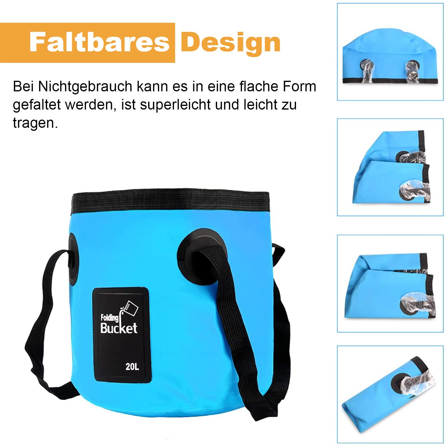 Seau Pliable 20L Noir - Multifonction Pour Camping, Pêche, Jardin - Tissu PVC Imperméable