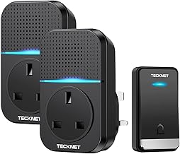 TECKNET Self-Powered Doorbell, Waterproof Twin Wireless Doorbell No Battery Required Push Button Plug Through Cordless Door Chime at 1300ft Range with 60 Chimes, 5-Level Volume & LED Light
