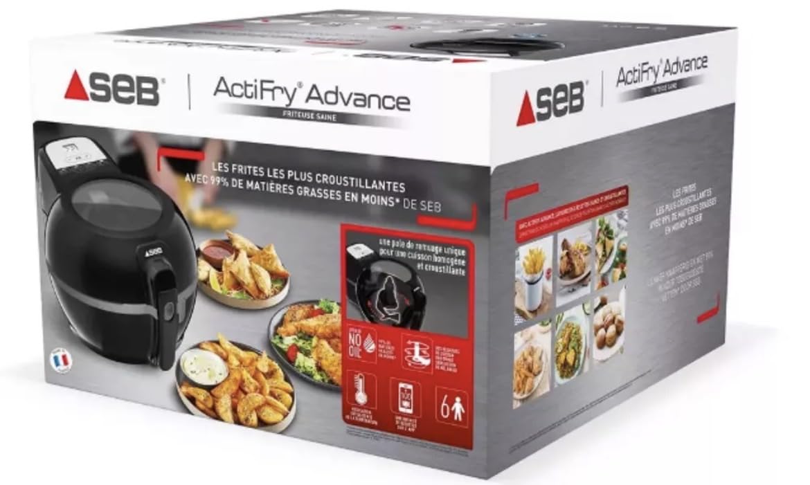 SEB ACTIFRY ADVANCE 1.2kg Friteuse sans huile électrique noire Régulation intelligente de la température Friture saine Pale de brassage Application de recettes Sans odeur Facile à utiliser FZ727800