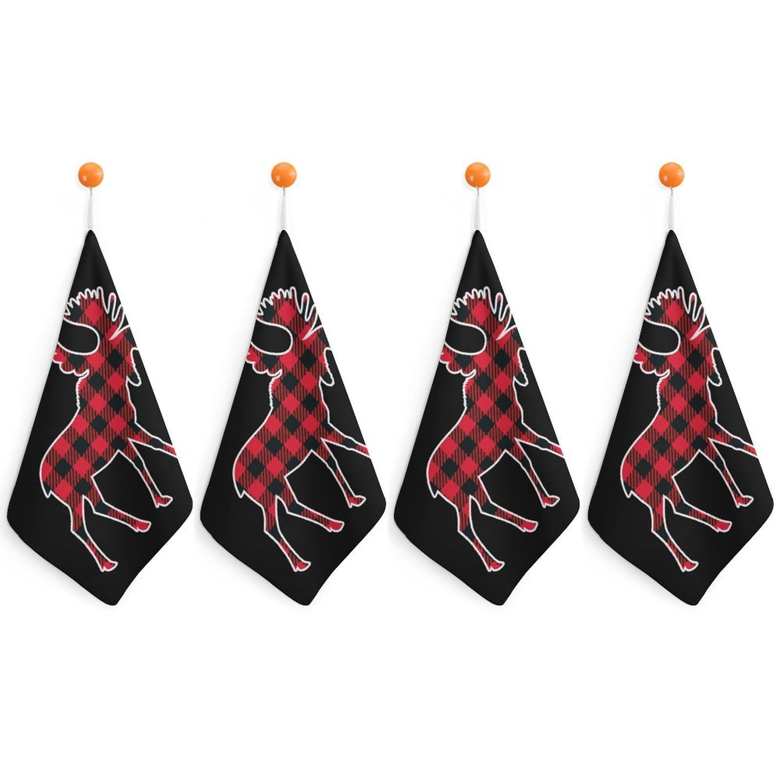 TXFBTRFSA Moose Buffalo Plaid Hand Towels with Hanging Loop Kitchen Towel Handkerchiefs Cleaning Cloths