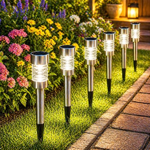 Lampe solaire jardin piquet inox borne LED étanche automatique lot de 6