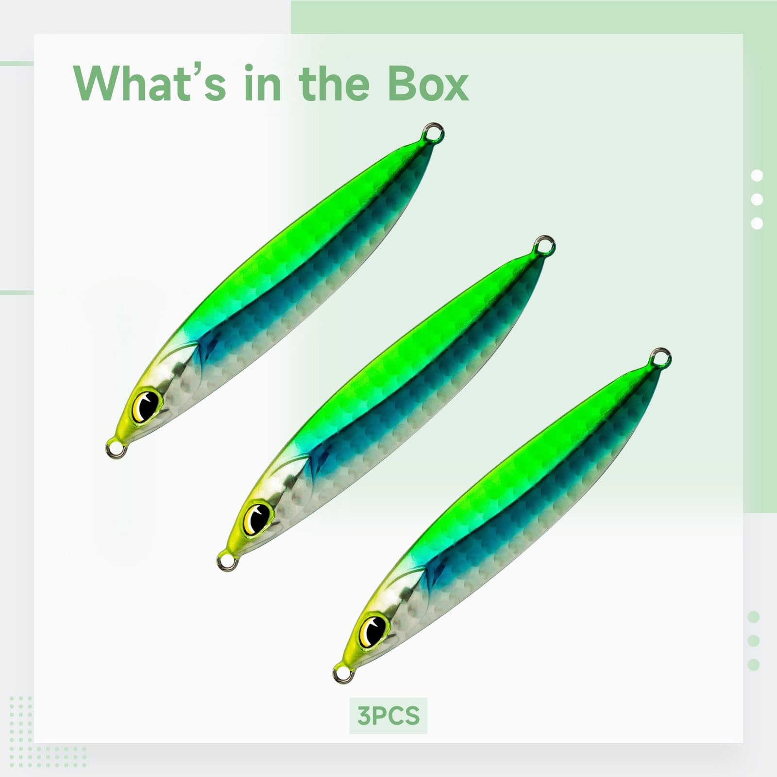 Lot de 3 leurres de pêche 16 g, jigs à Strass pour Eau salée, Design Feuille de Saule, coulée Rapide, Lancers lointains, leurres-cuillers métal, hameçon métal, Finition Vert Lumineux, pour pêche en