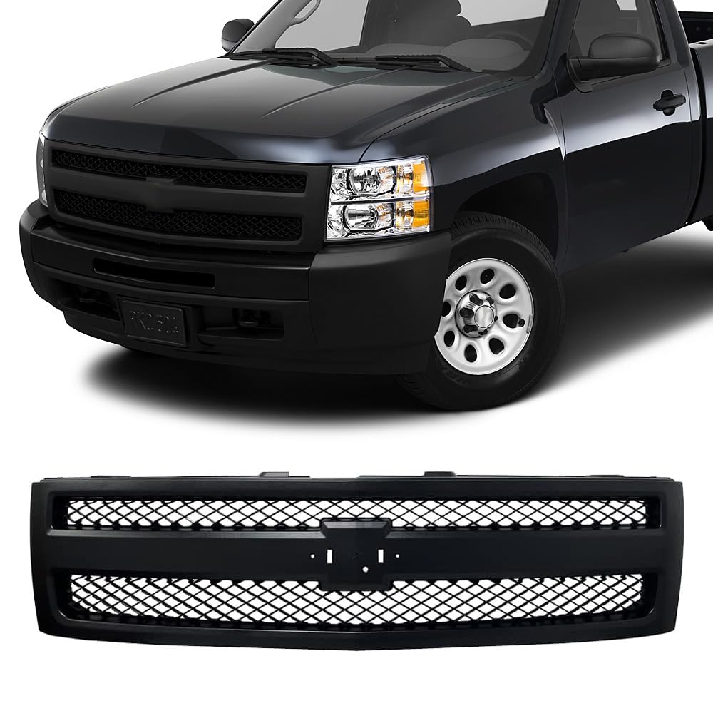 Front Black Grill Grille Compatible For Chevy Silverado Pickup Truck Grill Grille 2007 2008 2009 2010 2011 2012 2013 GM1200578 25810706