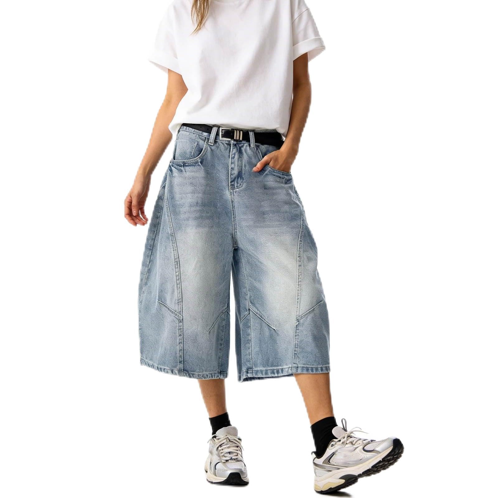 Jorts Donna Baggy Short Jeans Y2K Loere Denim Pantaloni Bermuda Pantaloncini Vintage Straight Leg Jeans Jeans Casual Lunghezza al ginocchio Pantaloncini con tasche Pantaloni svasati Hip Hop Streetwear