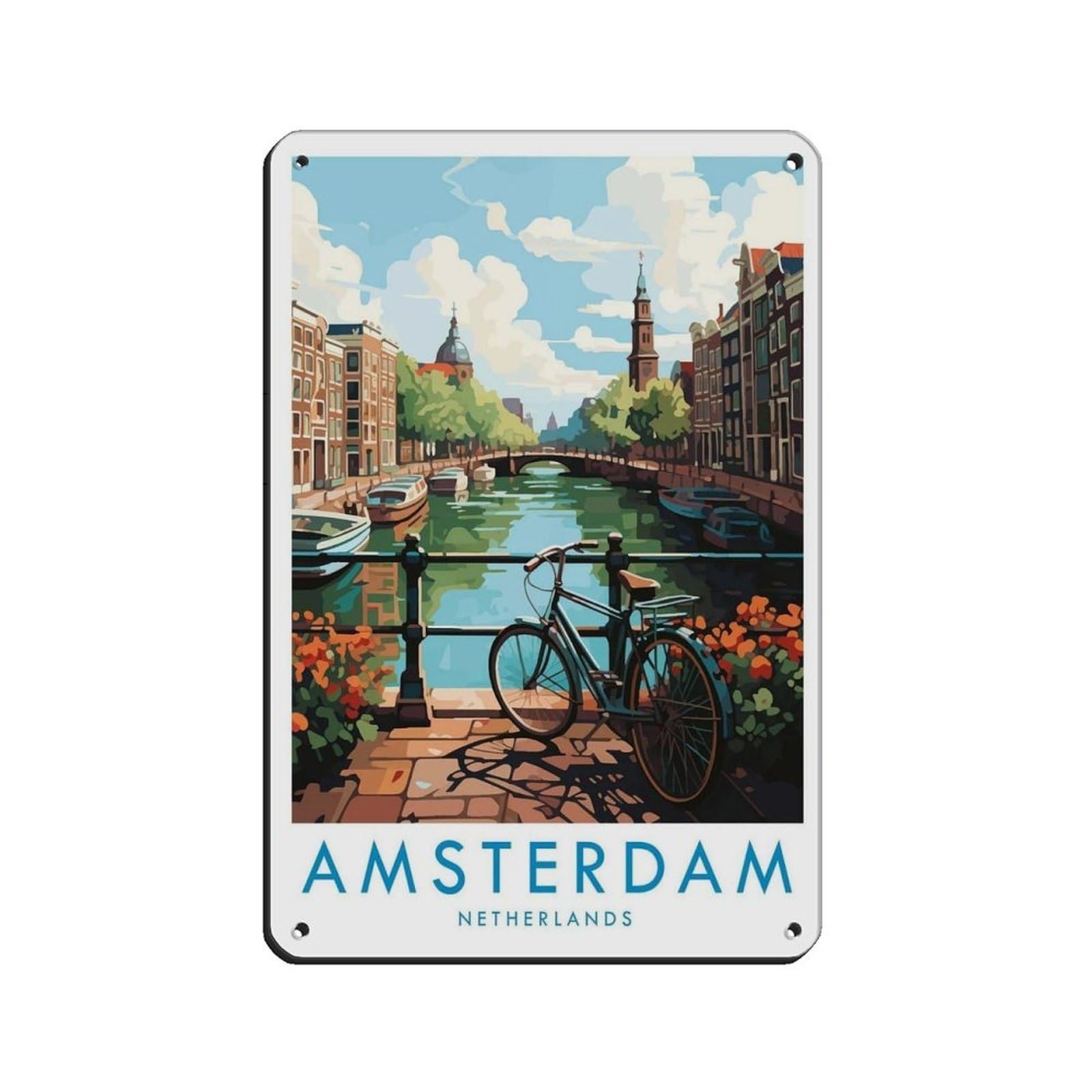 Amsterdam Travel Poster, Netherlands (4) Tin Sign Vintage Metal Pub Club Cafe Bar Home Wall Art Decoration Poster Retro 8x12inch(20x30cm)