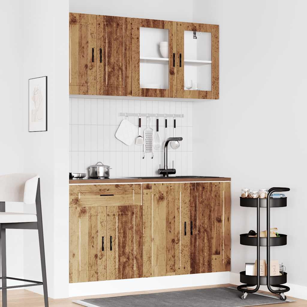4-TLG. Küchenschrank-Set Holzwerkstoff, Küchenzeile Einbauküche, Schrank-Set, Unterschrank, Küchenschrank, Hängeschrank,Altholz