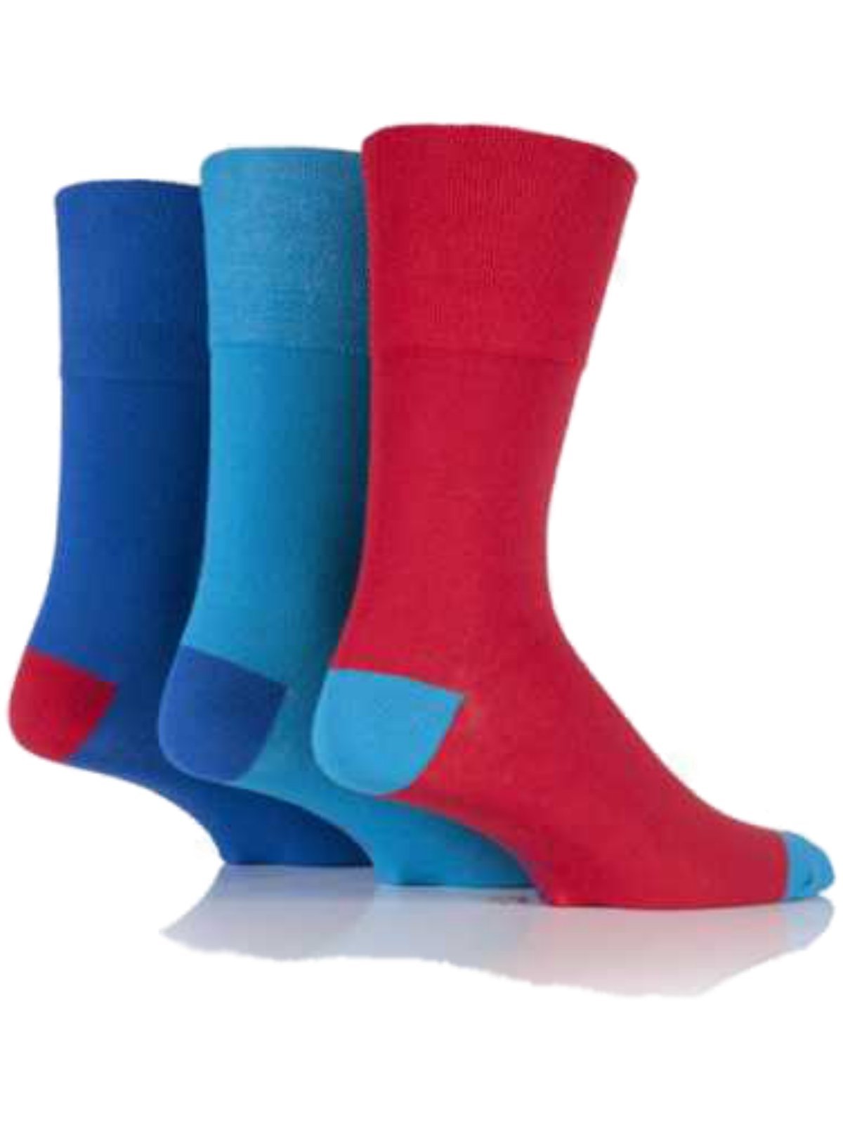 3x Pairs of Men's "Colourburst" Gentle Grip HoneyCombe Top Non Elastic Socks by SockShop / UK 6-11 Eur 39-45 (Red/Blue - RJ88H3)