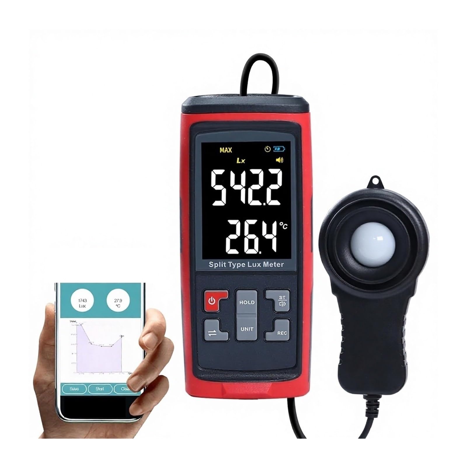 CUDTAPI Portable High Precision Digital Digital Illuminance Meter Light Recording Lux 32,752 Groups Data Logging Handheld Photometer Lumens LED