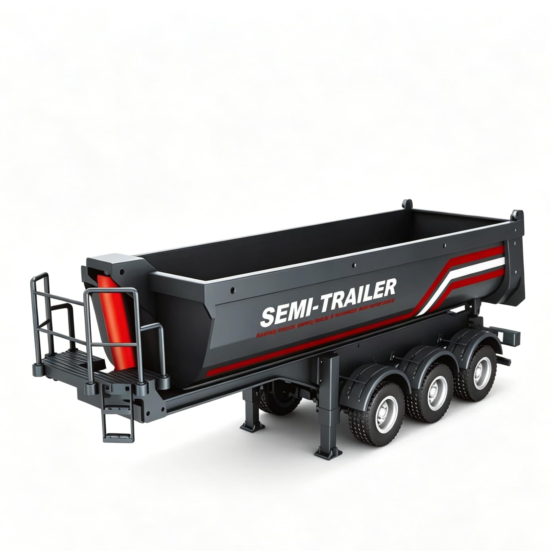 Semirremolque RC a escala 1/18 con cama elevable, patas de apoyo ajustables y luces traseras para camión resistente 770S, accesorios de modelo coleccionable para adultos