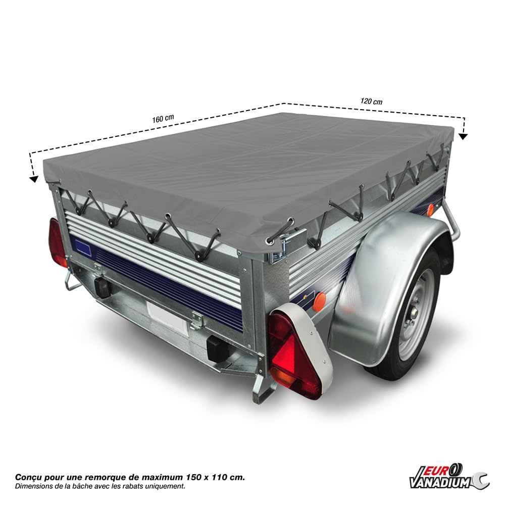 Bâche de Protection pour remorque en PVC - 160x120 cm - 450 g/m² - Traitement Anti-UV - Gris foncé - 160 x 120 - Gris