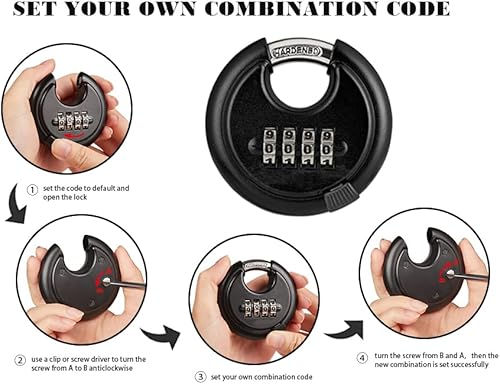 Miniatura 5 de Candado de disco de combinación de 2.756 in, combinación de candado de disco para garaje, valla al aire libre, cobertizo, unidad de almacenamiento,