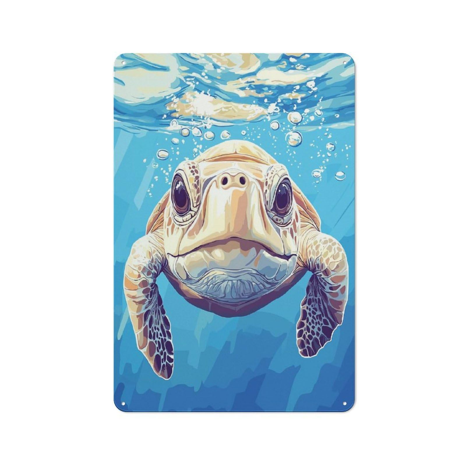 Junmoney Sea Turtle Underwater Portrait Tin Wall Plaque 30X20cm With For Studio Or Craft Room, Suited To Craft Room Decorators