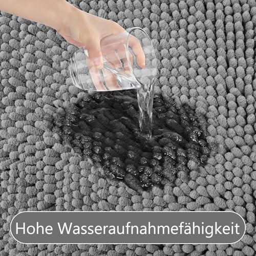 UHOUSEST Badematte rutschfest, Weicher Badezimmerteppich-Wasserabsorbierend Badematte, Maschinenwaschbar Badvorleger, für Badewanne und Toilette-Hellgrau 3 Stück – Bild 7