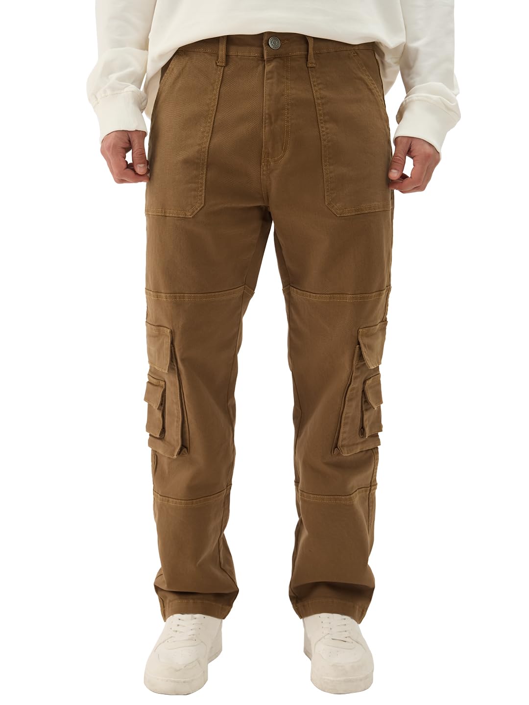 the souled store Solids: Rustic Men and Boys Straight Fit Cargo Pants Brown Jeans for Men Regular Fit Mens Trousers Casual Style Full-Length Travel-Friendly High-Stretch Comfortable Stretchable-picture-19