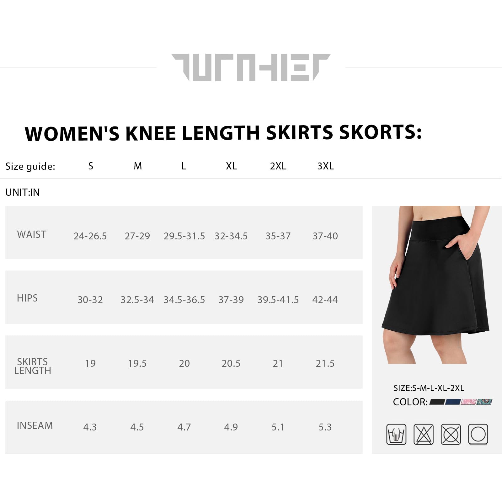 Turnhier Falda pantalón para mujer, longitud hasta la rodilla, de 20 pulgadas, casual, atlética, para tenis, golf, con bolsillos