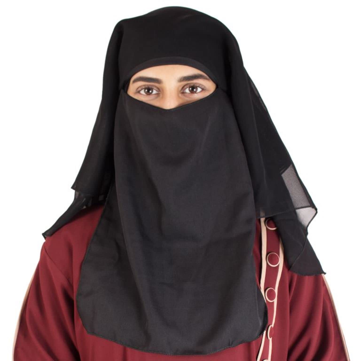 Beautiful Self Design Black 4 Layer Georgette Nose Piece (Niqab_006)