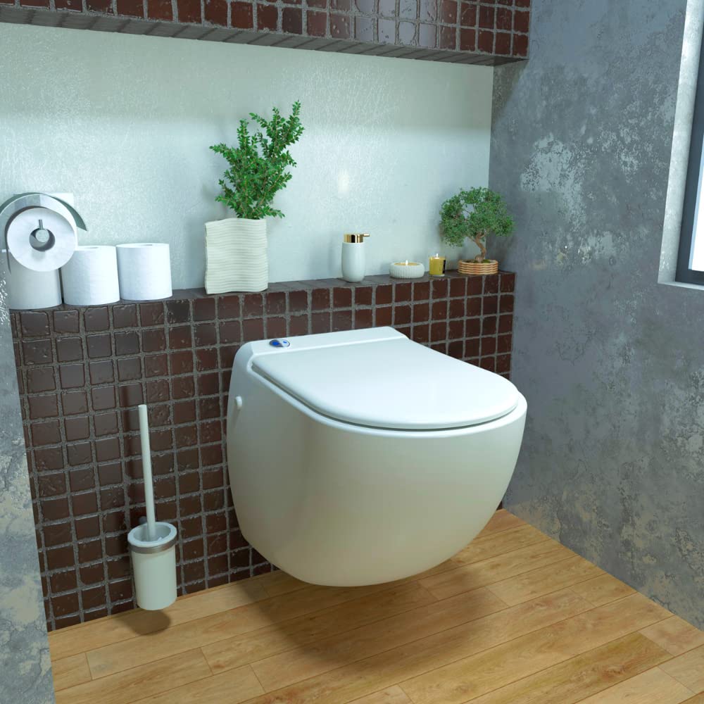 Wall - WC Suspendu avec Broyeur Intégré, Céramique Anticalc, Abattant Antibact Détachable Frein de Chute, Double Chasse Éco, Relevage puissant, 500W, Fabrication Française, Garantie 2 Ans