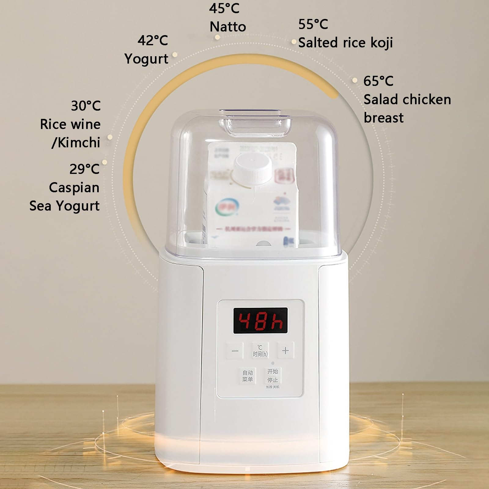 Máquina para Hacer Yogur, Yogurtera Automática con Recipiente de 900 Ml, Temperatura y Tiempo Ajustables, Ideal para Natto, Kimchi y Vino de Arroz