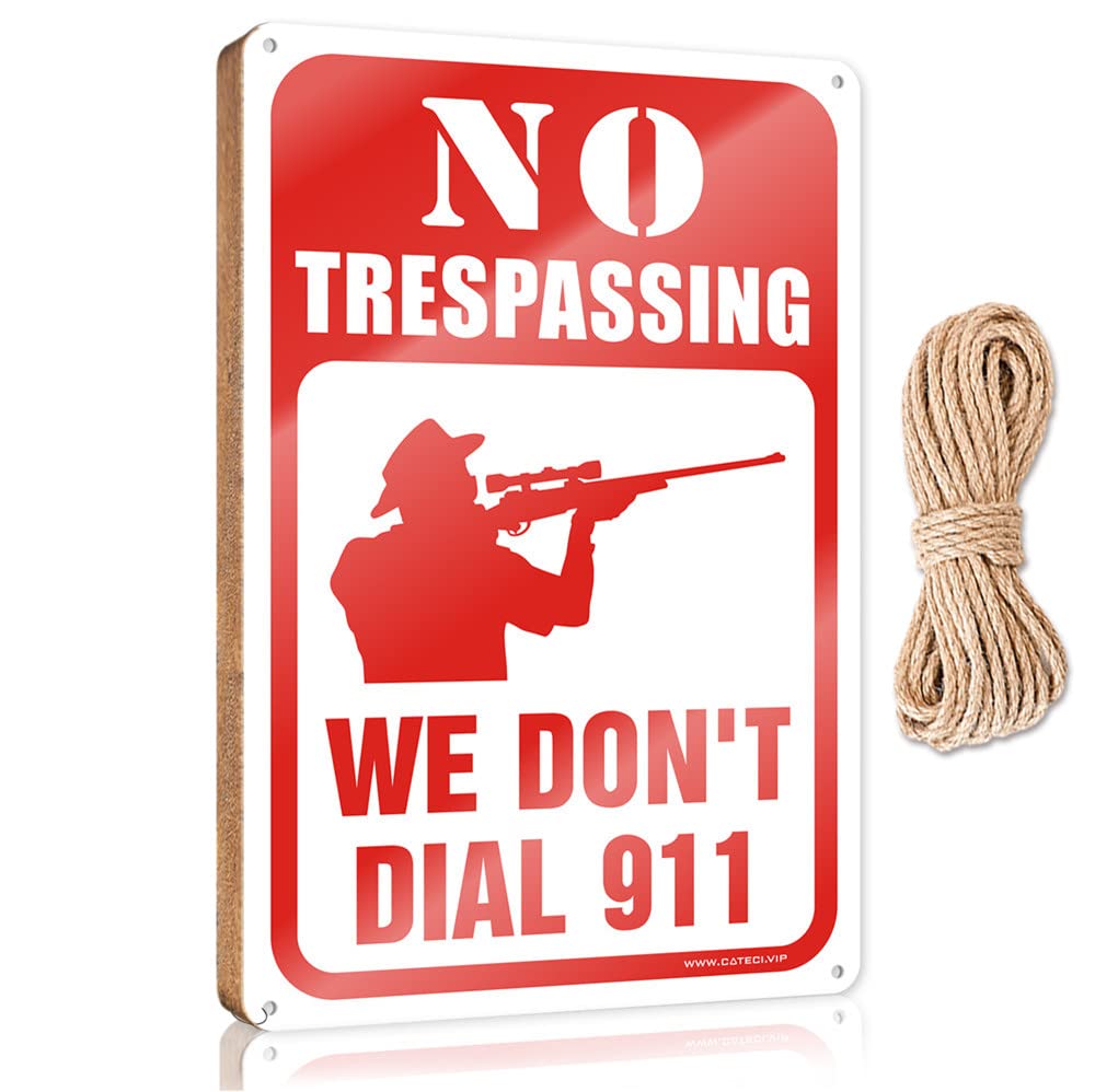 FZFN Wood Sign Decor No Trespassing We Don’T Dial 911 Wooden Sign Hello Winter Sign Fall Front Porch Decorations(15X28CM)